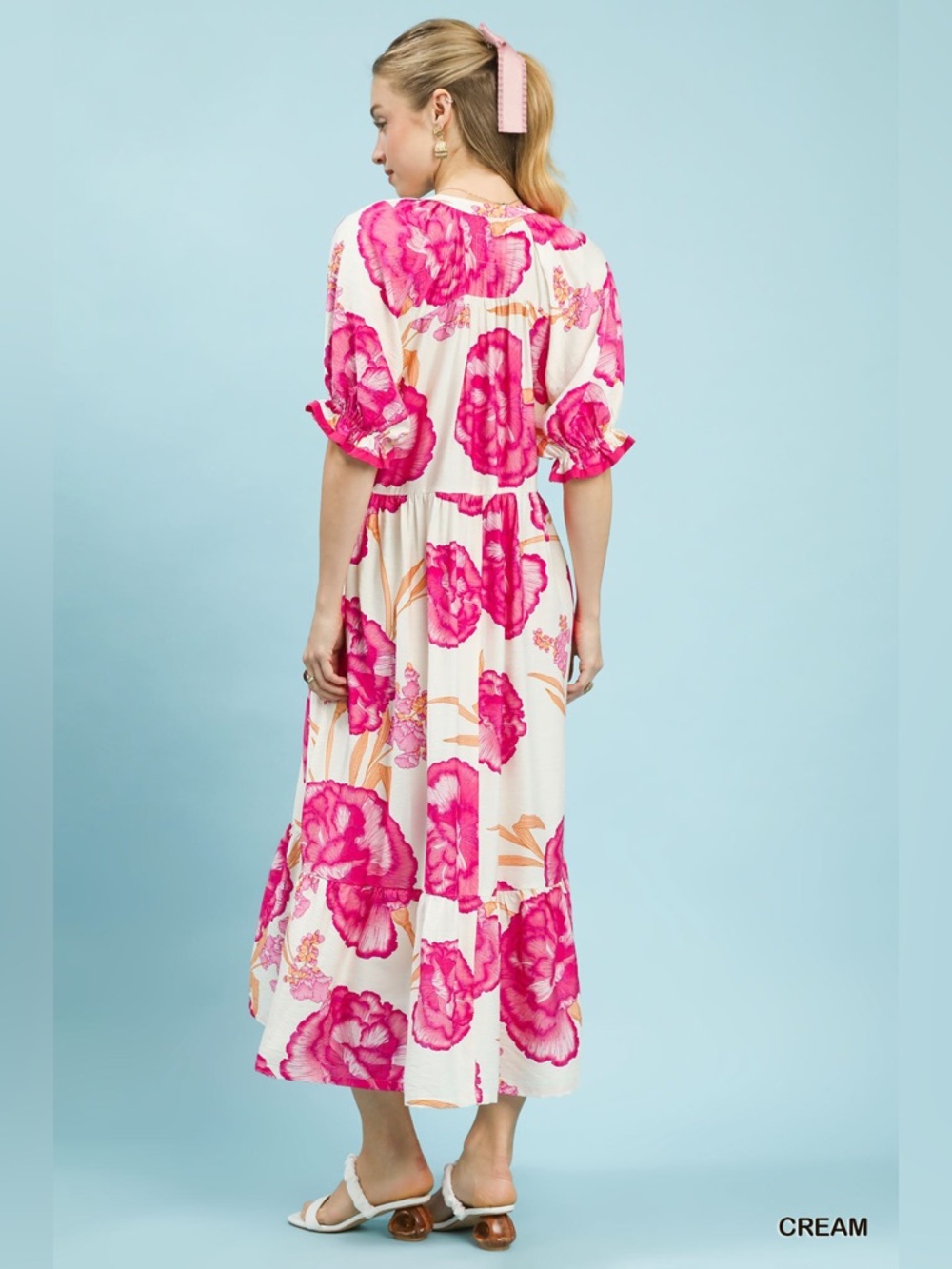 Umgee Floral Print Midi Dress with Contrast Trim - Picture 3 of 6